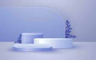 ronde podium Product tafereel en bladeren met pastel blauw achtergrond voor kunstmatig Product presentatie mockup tonen vector