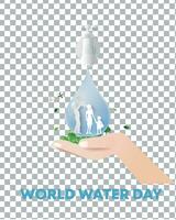 wereld water dag. twee hand- opslaan de wereld in de water druppel. vector