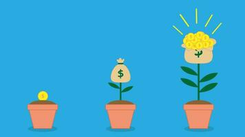 investering groei. afgebeeld met goud munten, dollar Bill Tassen, potten en bloeiend dollar Bill Tassen vector