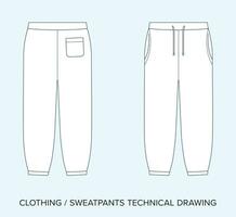 joggers, bijhouden broek, technisch tekening, kleding blauwdruk voor mode ontwerpers vector