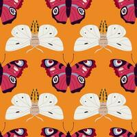 naadloos patroon met vlinders en motten. behang met decoratief insecten met kleurrijk Vleugels. eindeloos vlak vector illustratie