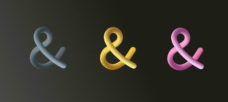 reeks 3d ampersand teken, zwart achtergrond. vector