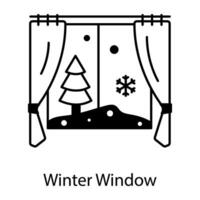hier een lineair icoon van winter venster vector
