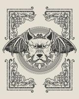 illustratie demon hond hoofd zwart-wit stijl vector