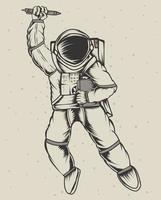 illustratie astronaut die het boek in zwart-wit stijl vasthoudt vector