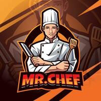 meneer chef-kok esport mascotte logo ontwerp vector