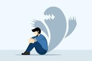 angst aanval concept. een karakter met een schaduw van een monster dat bang maken hem. fobieën, ongerustheid, paniek aanvallen. psychologie, eenzaamheid, angst of mentaal Gezondheid problemen, depressie. vector