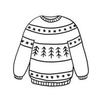 knus gebreid trui met winter ornament. hand- getrokken lijn tekening illustratie geïsoleerd Aan wit vector