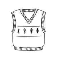 knus gebreid jasje met winter ornament. hand- getrokken lijn tekening illustratie geïsoleerd Aan wit vector