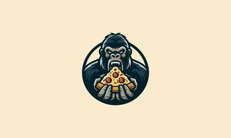 gorilla eten pizza vector illustratie logo ontwerp