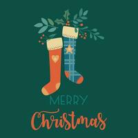 Kerstmis kaart met sokken vector