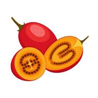 tamarillo reeks ontwerp met geïsoleerd geheel en besnoeiing tropisch fruit boom tomaat. exotisch veganistisch voedsel in vlak gedetailleerd vector stijl voor verpakking, ontwerpen, decoratief elementen