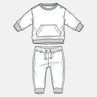 sweater met jogger joggingbroek technisch tekening mode vlak schetsen vector illustratie sjabloon voor kinderen