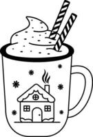 Kerstmis illustratie van een kop met heerlijk koffie. Kerstmis illustratie, hand getekend schetsen. feestelijk cacao met room, een kop van heet chocola of winter koffie. vector illustratie.