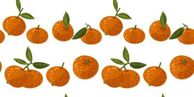 naadloos mandarijn patroon met bladeren. vector fruit ornament. de structuur van citrus fruit, bladeren, fruit is hand getekend. mandarijn in verschillend bochten, horizontaal. vector ontwerp van mandarijn- voor afdrukken