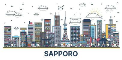 schets sapporo Japan stad horizon met gekleurde modern en historisch gebouwen geïsoleerd Aan wit. sapporo stadsgezicht met oriëntatiepunten. vector