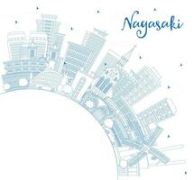 schets Nagasaki Japan stad horizon met blauw gebouwen en kopiëren ruimte. Nagasaki stadsgezicht met oriëntatiepunten. bedrijf reizen en toerisme concept met historisch architectuur. vector