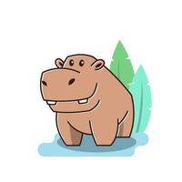 schattig gelukkig groot nijlpaard nijlpaard staande vijver mascotte karakter cartoon vector