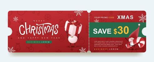 merry christmas gift promotion coupon banner met schattige kabouter en feestelijke decoratie vector