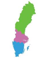 Zweden kaart. kaart van Zweden verdeeld in drie hoofd Regio's vector