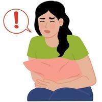 portret van vrouw lijden van maag pijn menstruatie krampen illustratie vector