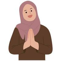 vector hijab vrouw Moslim gebaren Sorry Ramadan beleefd eid fitr illustratie