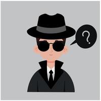 tekenfilm kind jongen detective vervelend zonnebril en zwart kostuum vector illustratie