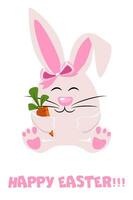 gelukkig Pasen, tekenfilm konijn met wortel. vlak tekenfilm stijl. vector