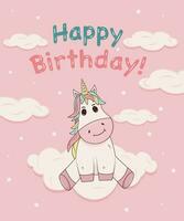 roze gelukkig verjaardag kaart met eenhoorn. vector