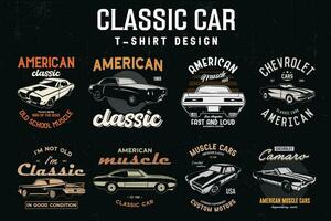 klassiek auto t-shirts ontwerpen bundel. wijnoogst auto's vector t-shirt grafisch.