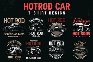 wijnoogst hete staaf auto t-shirts ontwerpen bundel. Amerikaans oud klassiek auto's t-shirt. vector