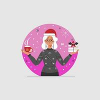 illustratie van een vlak Kerstmis vrouw vector