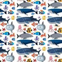 cartoon zeeleven naadloos patroon met zeedieren vector