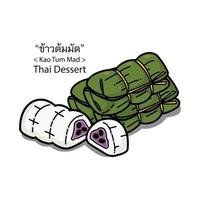 schattige hand getekende Thaise dessert vectorillustratie. Thaise kleefrijst met banaan. vector