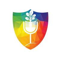 natuur podcast met blad logo ontwerp sjabloon vector