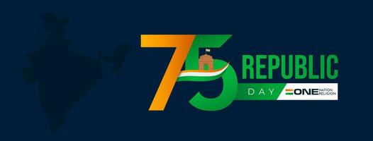 75ste Indisch republiek dag, 26 januari viering sociaal media na, web bennar, toestand wensen vector