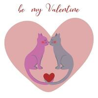 Valentijn kaart met twee zoenen katten en een hart. opschrift worden mijn valentijn. vector