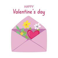 liefde brief voor Valentijnsdag dag. envelop met hart en bloemen gelukkig Valentijnsdag dag. vector