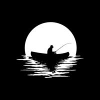 silhouet Mens visvangst Bij de maan logo wijnoogst vector illustratie sjabloon icoon grafisch ontwerp. creatief visser logo