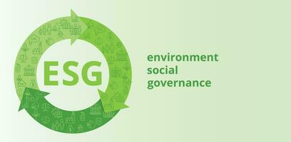 esg concept milieu, sociaal, en zakelijke bestuur. spandoek. vector pictogrammen set. groen pijl, recycling symbool