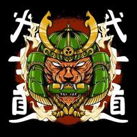 tijger hoofd met samurai helm en katana vector illustratie