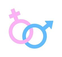 onderling verbonden mannetje en vrouw symbolen in pastel roze en blauw. vector illustratie. geslacht eenheid.