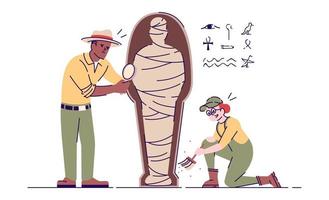 archeologen die mummie platte vectorillustratie onderzoeken vector