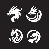 draak hoofd silhouet logo ontwerp. gevleugeld draak vector icoon in zwart en wit kleur