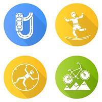 extreme sporten plat ontwerp lange schaduw glyph iconen set vector