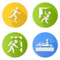 extreme sporten plat ontwerp lange schaduw glyph iconen set vector