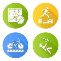 extreme sporten plat ontwerp lange schaduw glyph iconen set vector