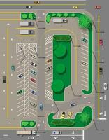 stad parkeren veel met verschillend auto's. tekort parkeren ruimtes. parkeren zone top visie met divers voertuigen. sedan, roadster, SUV, sport auto, oppakken. vervoer. vector illustratie in vlak stijl