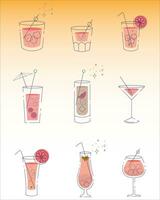 cocktails geregeld in lijn stijl. restaurant, partij, kroeg of club elementen. vers en verkoudheid alcoholisch cocktail. abstract illustratie. vector