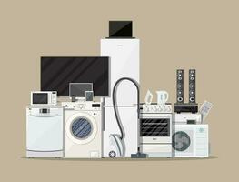 huishouden huishoudelijke apparaten en elektronisch apparaten Aan bruin achtergrond. vector illustratie in vlak stijl